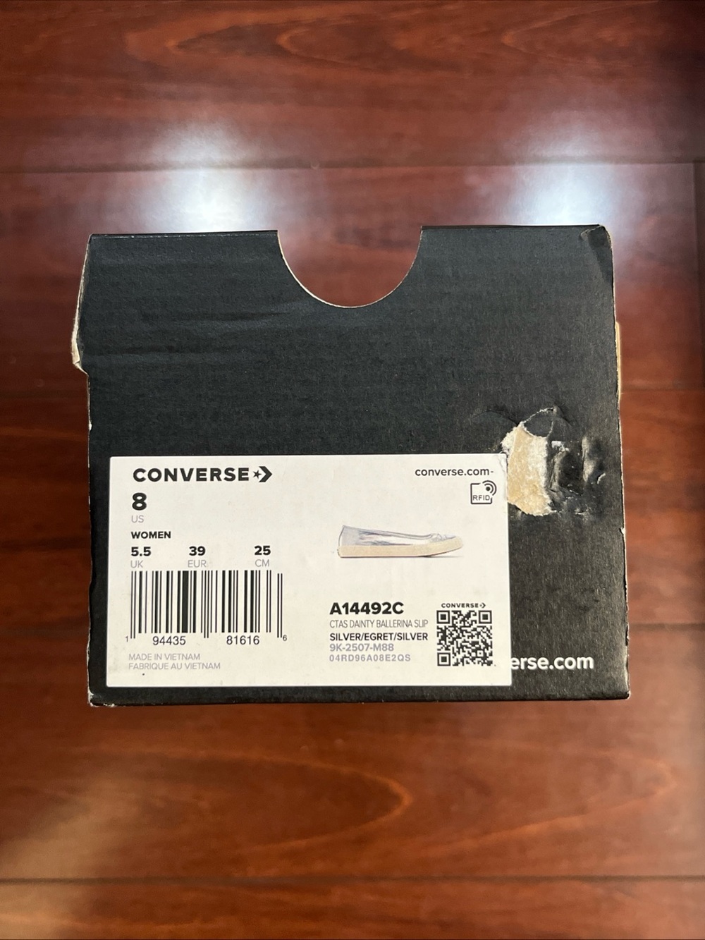 Womens 8 Converse Dainty Ballerina Slip On Silver Metallic New A14492C HALF BOX - Picture 16 of 16